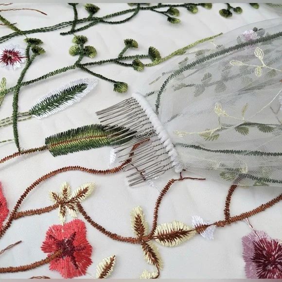 Wildflower Embroidered Veil - 63inches in Length - Picture 10 of 14